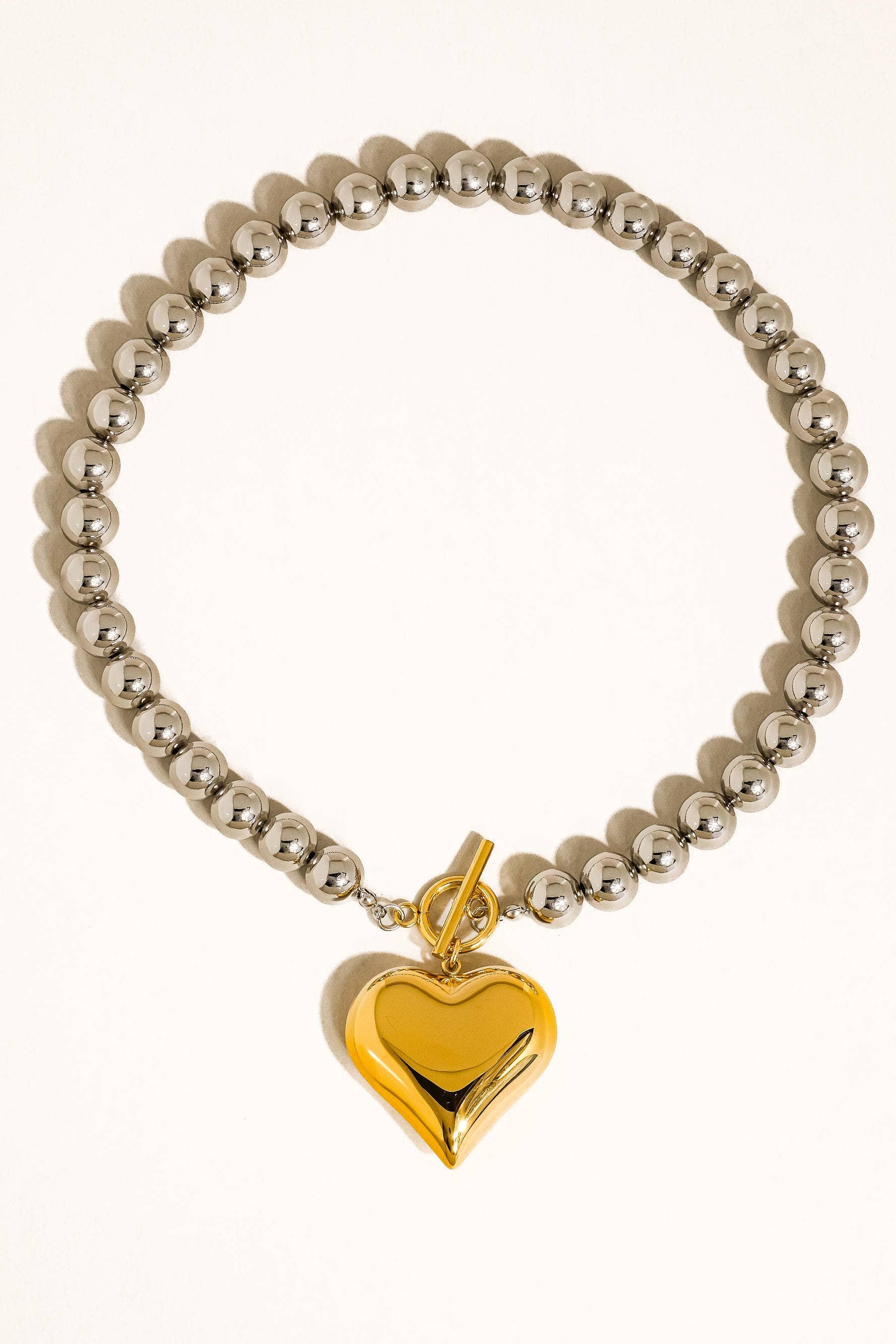 18K Gold Non-Tarnish Two Tone Heart Chunky Necklace