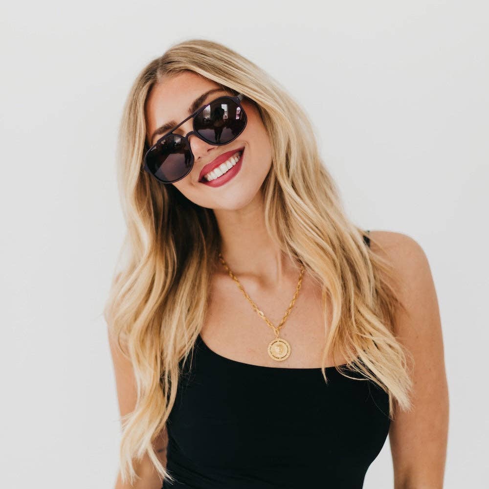 Amber Aviator Sunglasses | Navy