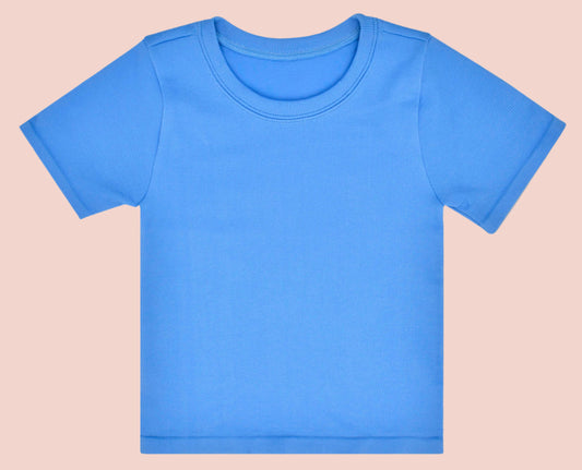 Blue Ribbed Crewneck Short Sleeve Tween Girl's Tee
