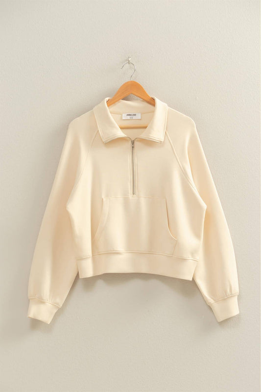 Cozy Quarter Zip Cream Pullover Sweatshirt