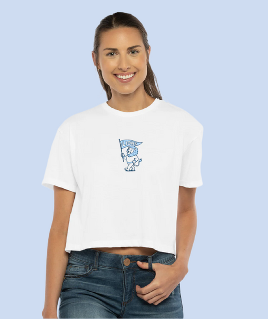 Mini Marching Lion White Boxy Crop Tee