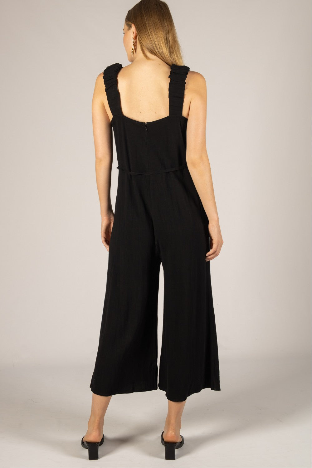 Linen Culotte Jumpsuit | Black