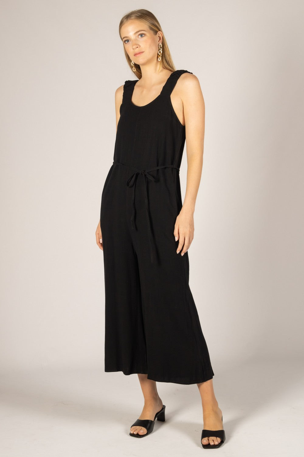 Linen Culotte Jumpsuit | Black