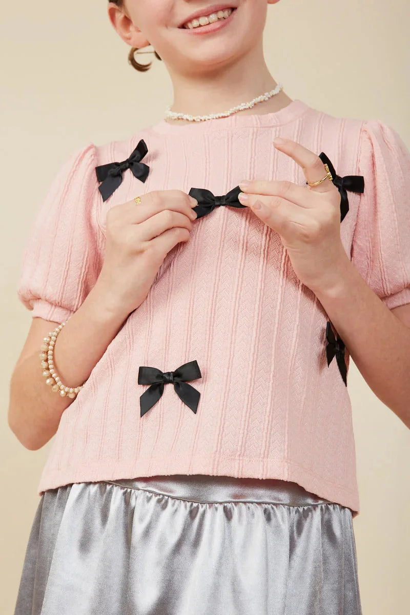 Hayden Girls Ribbon Bow Tee | Pink