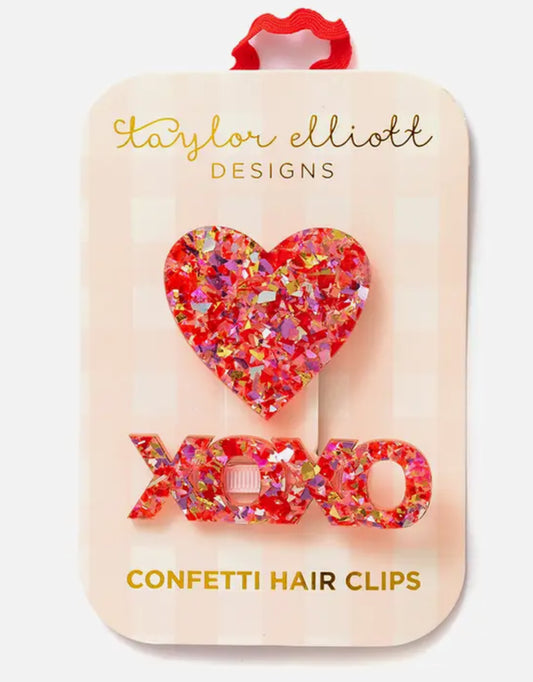 Taylor Elliott Designs XO Heart Confetti Hair Clip Set